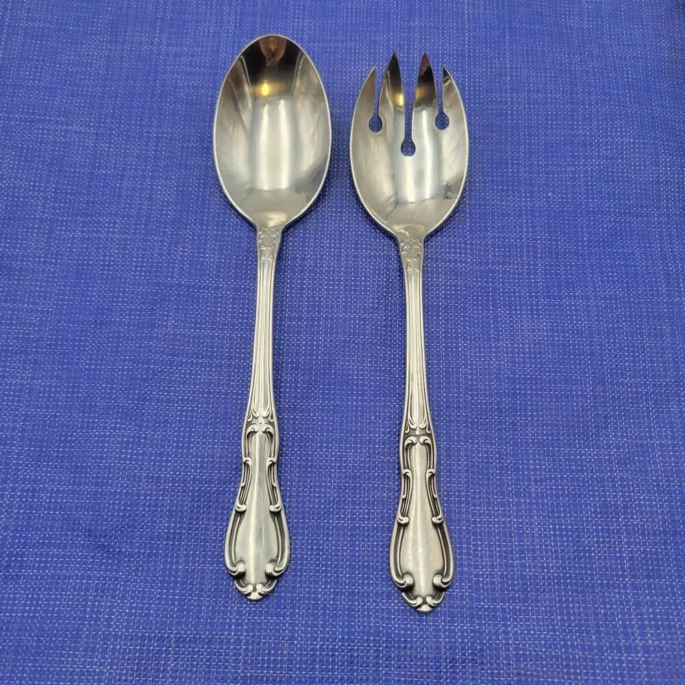 Set of 2 Towle Silver Merrimack Stainless Steel USA Serving Pieces Spoon